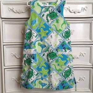 Lilly Pulitzer Girls classic shift dress crabs 7 blue green white